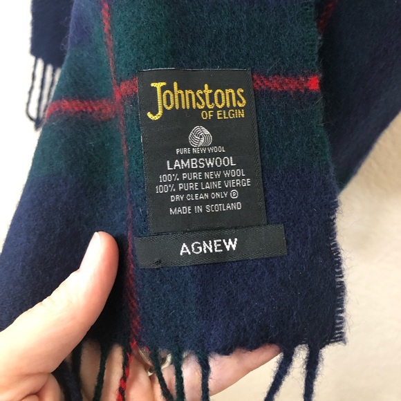 Johnston's of Elgin Scotland Lambswool Blue, Green & Red Plaid Fringe Scarf - Picture 4 of 4